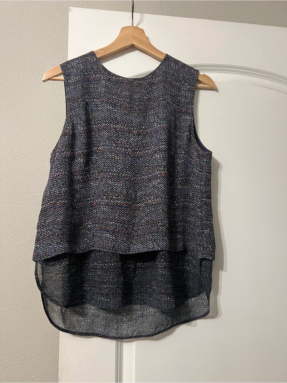 Theory Multi Tweed Print Hodal C Silk Georgette Sleeveless Top